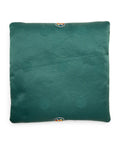 Green seat cushion with an embroidered pattern on a white background