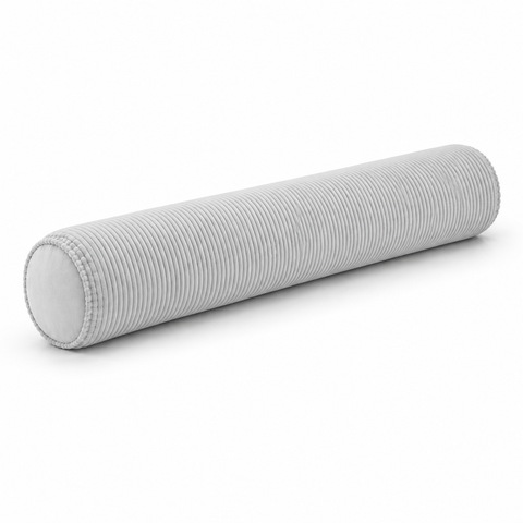 Gray cylindrical pillow on a white background