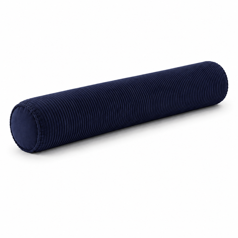 Navy blue cylindrical pillow on a white background
