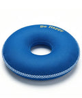 Blue donut cushion with 'Be Happy' text on a white background