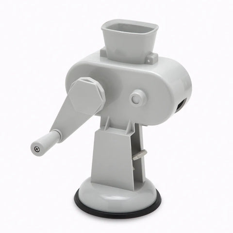 Gray manual meat grinder on a white background