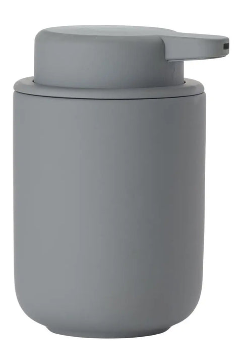 A matte gray cylindrical container with a matching gray screw-on lid and small side tab, shown on a plain white background.