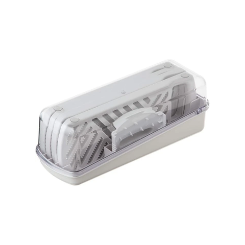 A white and clear plastic mandoline slicer set shown on a plain white background.