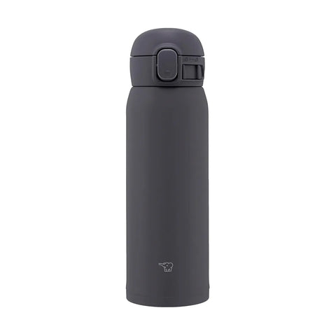 Black water bottle with a lid on a white background