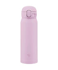 Pink thermos water bottle with a lid on a white background