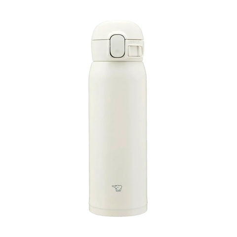 White thermos bottle with a lid on a white background