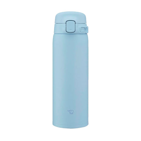 Light blue thermos bottle on a white background