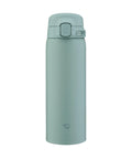 Light teal thermos bottle on a white background