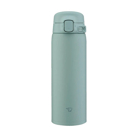 Light teal thermos bottle on a white background