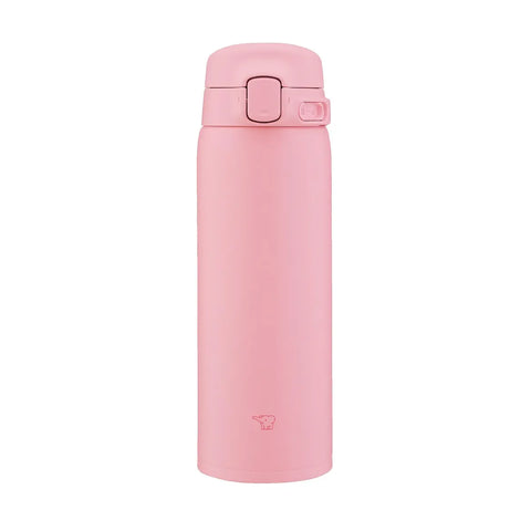Pink thermos water bottle with a white background
