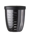 Black food container with a lid on a white background